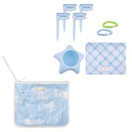 Lilly Pulitzer Water Resistant Vinyl Beach Pouch, Zipper Bag Includes 2 Scrunchies, Drink Holder & Towel Stakes, Palms Way Home