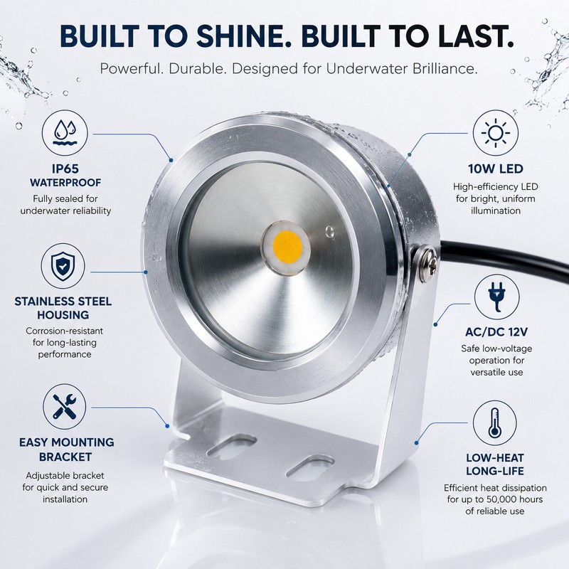 10W LED Landscape Spotlight for Ponds – 12V Stainless Steel