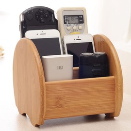 Arolly Premium Bamboo Remote Controls Holder for Table - Bamboo Wood Remote Control Caddy with 3 Compartments - Office Supplies Desk Storage Organizer - Multifunctional Desk Organizer
