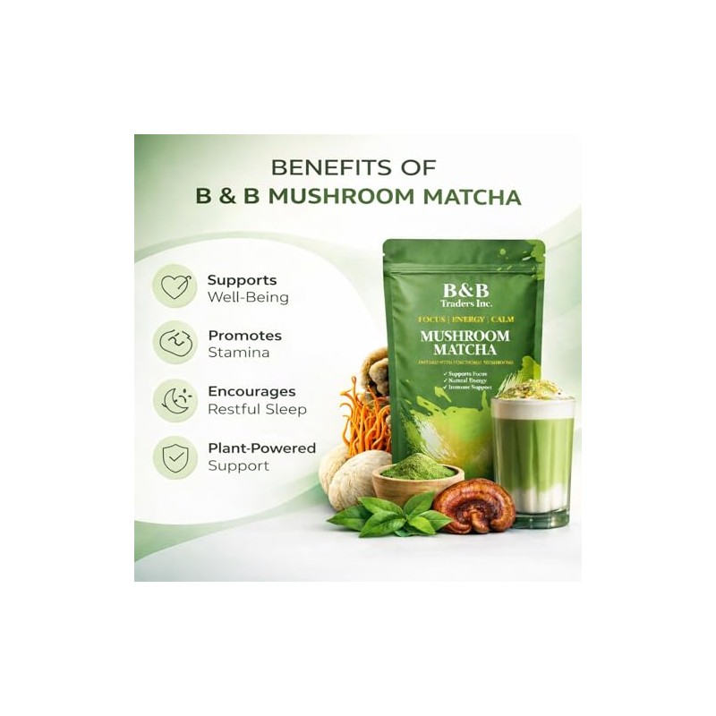 Mushroom Matcha Powder with Coconut Milk - Nootropic Energy &