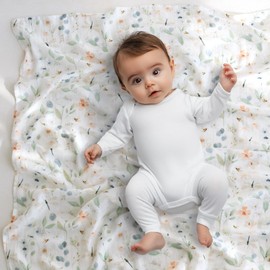 LifeTree Baby Swaddle Blankets, Muslin Swaddle Blankets Boys Girls Swaddling Wrap Receiving Blanket for Newborn, 70% Viscose Bamboo and 30% Cotton, Large 47" x 47", BlueFloral Pattern