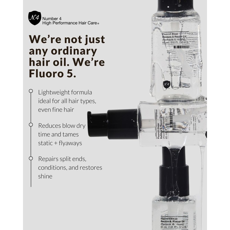 Number 4 Hair Oil, Fluoro5 Elixir Restore & Repair, Anti