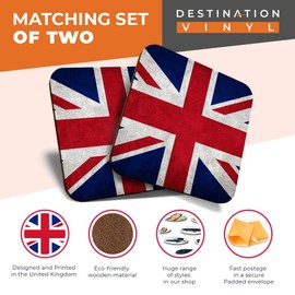 Great Coasters (Set of 2) Square/Glossy Quality Coasters/Tabletop Protection for Any Table Type - Union Jack Flag GB UK England #2240