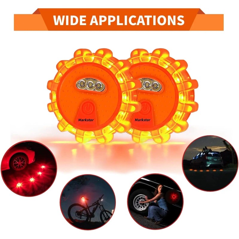 6-Pack LED Road Flare Emergency Kit with Magnetic Base &