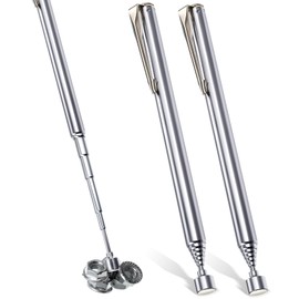 Patelai 2 Pieces Telescoping Magnetic Pick up Tool Grabbers Reacher Tools with Pocket Clip 25 Inch Telescopic Retrieving Magnet Gift for Man, Father, Mechanic, Handyman, Husband (Silver)