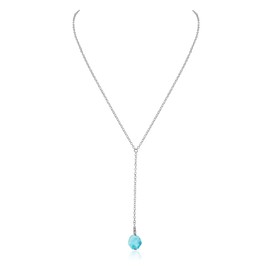 Larimar Raw Nugget Lariat in Stainless Steel