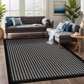 Beverly Rug Micro Loop Area Rug Black/White 5x7 Geometric Modern Luxury Zebra Durable Soft Indoor Rugs for Living Dining Room Office Stain Resistant Non Shedding Casual Indoor Carpet 5 x 7