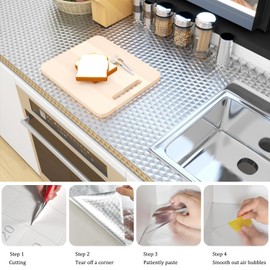 proprodiudiu Kitchen Wallpaper Oil Proof Sticker Waterproof Heat Kitchen Backsplash,Aluminum Foil Peel and Stick Contact Paper for Kitchen Wall,Countertops (15.7''x394'')