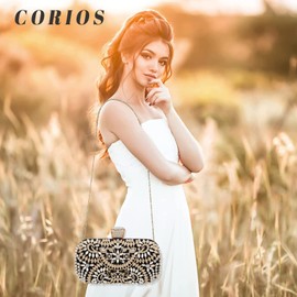 CORIOS Evening Bag Women's Diamond Clutch Bag Chain Shiny Rhinestone Handbag Small Bag Shoulder Bag Elegant Shoulder Bag for Wedding Prom Banquet Party, black, Elegant