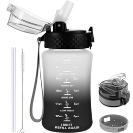 GOPPUS 350ml/12oz Kids Water Bottles With Straw Toddler Drinks Bottle for School Leakproof Children's Bottle with Time Marking Small Bottle BPA free Tritan Sport Bottle Juice Bottles for Girls Boys