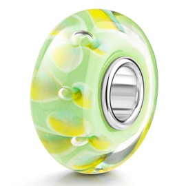 MATERIA by Matthias Wagner Glass Beads Charms with Flowers Green 925 Silver Women's 937, Glass