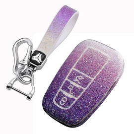SANRILY Gradient Purple Bling Key Fob Case Cover Compatible with Toyota Camry RAV4 Avalon C-HR Prius Corolla Keyless Full Protection Key Shell with Key Chains
