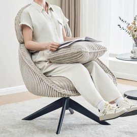 Furniliving Modern Living Room Chair, Swivel Accent Chair for Living Room Desk Chair with Arms Bedroom Chair with Headrest Sofa Chair Side Chair with Pillow Armchair,Corduroy, Grey