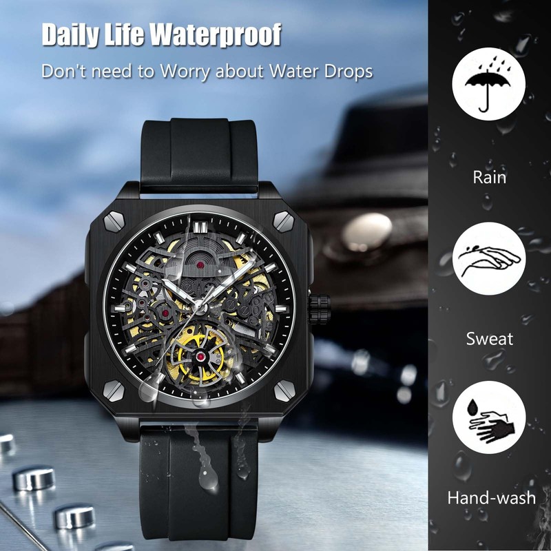rorios Wristwatches for men, mechanical automatic watch, minimalist skeleton watch,