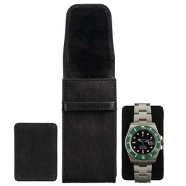 A-SLIM Tokei | Leather Watch Travel Pouch | Men’s Leather Watch Travel Case with Flap Closure | Black