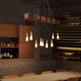 Industrial Vintage Wooden Hanging Pendant Light Retro Loft Lantern Chandelier 4 Lights Suspension Lighting Fixture for Coffee Shop Restaurant (3)