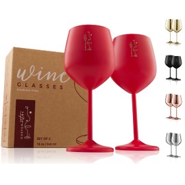 Gusto Nostro Valentine’s Day Gift Stainless Steel Wine Glass – 18 oz Red, Unbreakable Colorful Wine Glasses for Travel, Camping and Pool – Fancy Unique Metal Wine Glass for Outdoor, Picnics (Set of 2)
