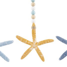 Deco 79 Wood Starfish Handmade Home Wall Decor Dimensional Textured Wall Sculpture with Long Beaded Hanging Rope, Set of 3 Wall Art 6" W, 25" H, Blue