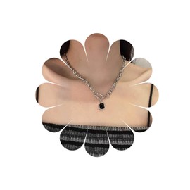 Allereya Square Onyx Pendant Necklace Black Onyx Choker Necklace Square Gemstone Necklace Punk Silver Paper Clip Chain Necklace Jewellery for Women and Girls, Alloy Steel, Onyx