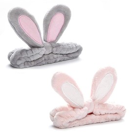 Cosmetic Hair Band – Pack of 2 Hair Bands for Make-Up, Elastic Soft Make-Up Headband for Women Girls, Rabbit Ears Hair Band for Spa, Beauty, Washing Face, Yoga, Sports, Beauty, Pink, Grey