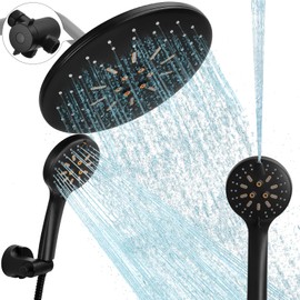 Luxsego Dual Rain Shower Head with Handheld Spray Combo, 8.8 Inch High Pressure Showerheads Built-in Power Wash with 7 Spray Modes & Anti-Clog Nozzles, Easy Install Shower System for Hard Water, Black