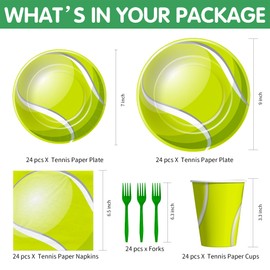 Xenorik Tennis Birthday Plates And Napkins Party Supplies - Tennis Party Decorations Tableware, Paper Plate, Cup, Napkin, Disposable Fork, Sports Tennis Ball Birthday Table Decorations | Serve 24