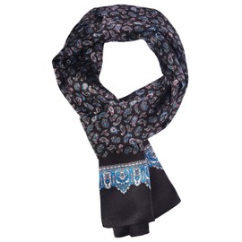 Ellettee, 63" x 11" Man's 100 Pure silk scarf wrap Accessory gift (Paisley BlackBlue)