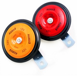 Super Loud Metal Twin Horn Kit, 118DB, 12V, High & Low Tone - Waterproof, Cars, Trucks & Boats (Red & Yellow)