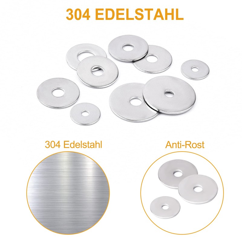 VIGRUE 225 Pieces Stainless Steel Flat Washers Set Washers Assortment