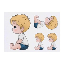 4 x 'Cute Sitting Boy' Temporary Tattoos - Water Resistant, Skin-Safe, Non-Toxic Transfers, Mixed Sizes (TO00080954)