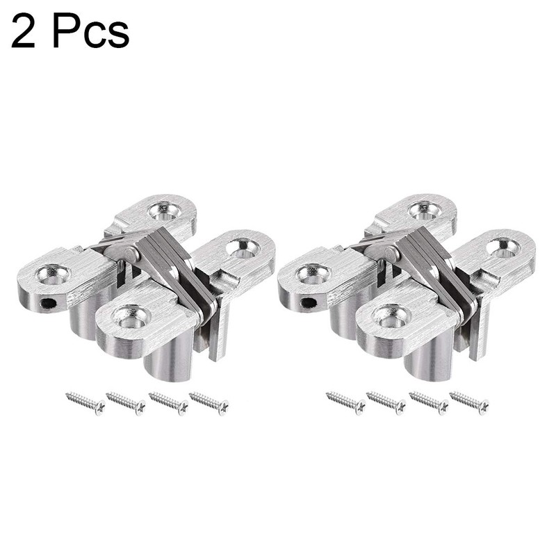 sourcing map 2pcs Invisible Concealed Cross Hinges Wooden Doors, Zinc