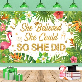 Hawaiian Luau Graduation Decoration Banner She Believed She Could So She Did Graduation Banner Hawaiian 2024 Class of Graduation Banner for Women Girl