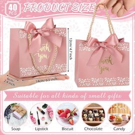 wearage 40 Pack Cielito Lindo Baby Shower Mini Gift Bags with Handles & Bow Ribbons, Metallic Thank You Party Favor Bags for Wedding Birthday and Mexican Party– 5.5 x 2.5 x 4.7''(Pink)