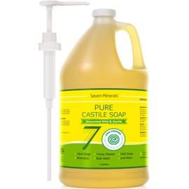 Seven Minerals, EWG Verified Castile Soap 33.8 fl oz - No Palm Oil, GMO-Free - Unscented Mild & Gentle Liquid Soap For Sensitive Skin & Baby Wash - All Natural Vegan Formula with Organic Carrier Oils