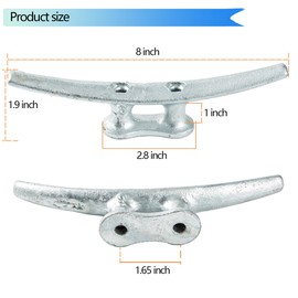 XuanHuZhe 4 Pcs Boat Cleat 8 Inch Open Base Dock Cleat Hot Dipped Galvanized Cast Iron Rope Cleat Hardware Boat Dock Cleats for Boat Docks, Decks, Marine, Kayak