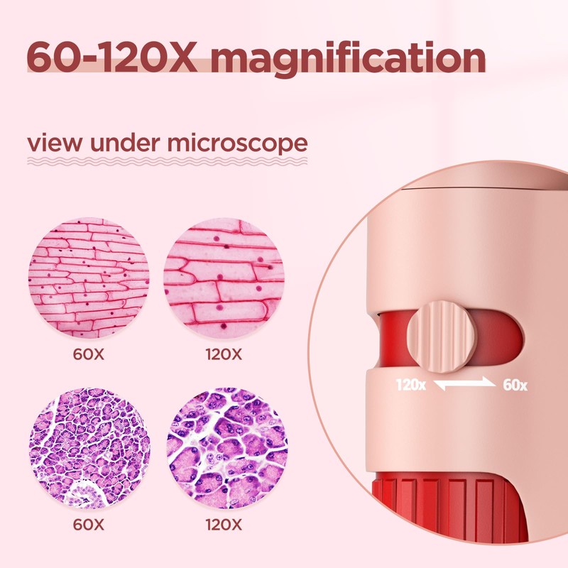 60x-120x Mini Pocket Microscope for Kids Adults, Portable Handheld Microscope