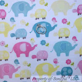 Springs Creative BonEful FABRIC FQ Cotton Quilt Blue Pink Elephant Turtle Flower Bird Baby Unisex