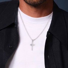 Ursteel Cross Necklace for Men, Mens Cross Chain 18K Gold Plated Cross Necklace for Men Women18 Inch Cross Necklace Mens Gifts for Father Fathers Day Gold Chain Valentines Gifts for Him