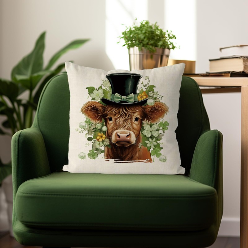 QIONG MENG St Patricks Day Pillow Covers 18x18 Inch Cow