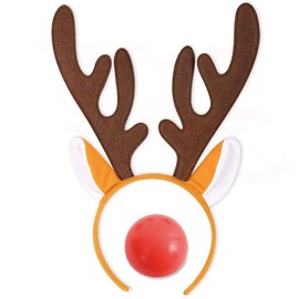 KarnevalsTeufel.de Set of Deer Deer Headband Reindeer Red Nose Rudolf Christmas Antlers Hair Accessories Accessory (Set 1)