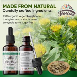 FLORIDA HERBS Rhodiola Tincture, Organic Rhodiola Extract (Rhodiola Rosea) Dried Root Health Supplement, Non-GMO in Cold-Pressed Organic Vegetable Glycerin 2 oz, 670 mg