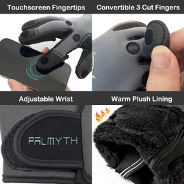 Palmyth Neoprene Fishing Gloves for Men Women 2 Cut Fingers Flexible Ideal for Photography Fly Fishing Ice Fishing Running (Dark Grey, Small)