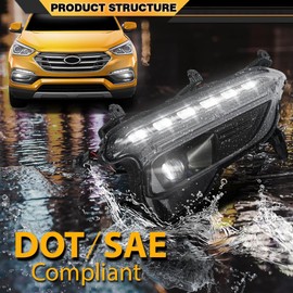 CNNELL LED Fog Lights Front Left & Right Side 1Pair Compatible with Hyundai Santa Fe Sport 2017-2018 922014Z510, 922024Z510, HY2592164, HY2593164