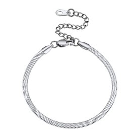 GoldChic Women's Bracelet 316L Stainless Steel Flat Snake Chain Bracelet in 3 mm/5 mm Minimalist Flat Snake Bracelet Women's Bracelet without Pendant in Silver/Gold/Black/Rose Gold with 16 cm Chain,