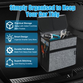OEMASSIVE Car Boot Organiser Bag Anti Slip Foldable,Small Car Trunk Boot Bags Box with Hook and Loop Fastener Non Slip, Organiser for all Vehicles-12x7x12 inch-(Gray