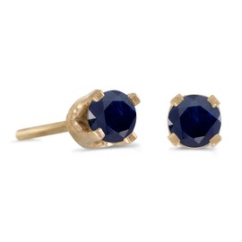 14k Yellow Gold Round Genuine Sapphire Stud Earrings