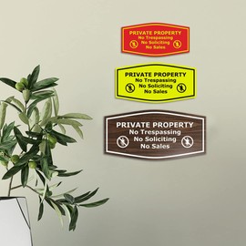 Fancy Private Property No Trespassing No Soliciting No Sales Sign (Brushed Gold) - Small 2 Pack