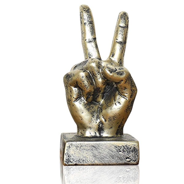 LEPENDOR Golden Polyresin Hand Gesture Desk Statues Finger Sculpture Decor - Golden Victory Fingers