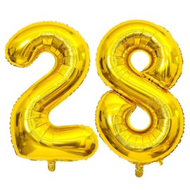 Gold 28 Number Balloons, 40 Inch Giant Number 28 Balloons Foil Mylar Helium Gold Number Balloons for 28th Birthday Party Supplies Anniversary Event Celebration Decorations