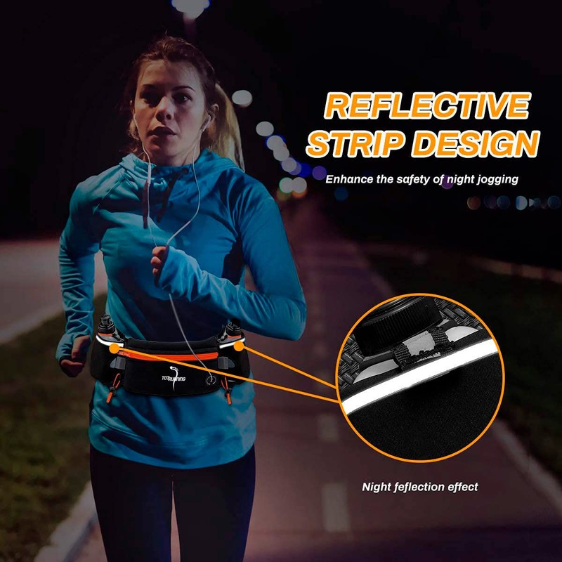 Adjustable Running Belt with Zipper Pocket, 2 Water Bottles, 2